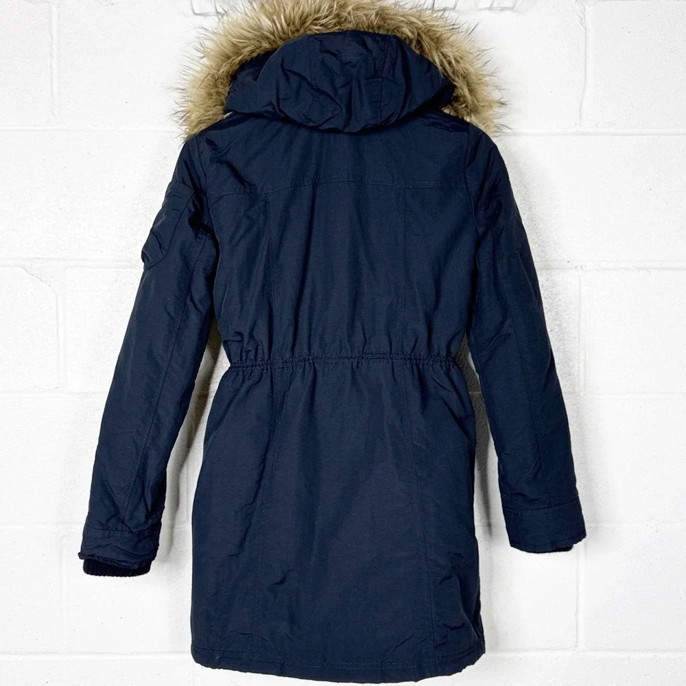 Abercrombie and Fitch Vintage Y2K Parka Womens Small Navy‎ Faux Fur Hood